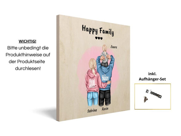 Familie Holzbild mit Kind personalisiert - Cantty