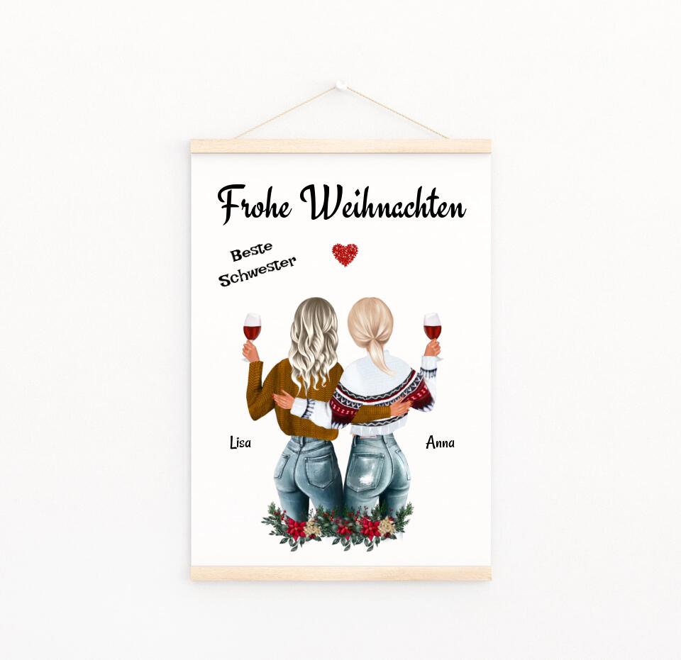 2 Schwestern Leinwand Geschenk Weihnachten