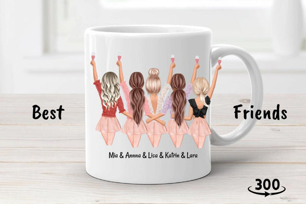 Geschenk Tasse 5 Freundinnen mit Namen Spruch - Cantty