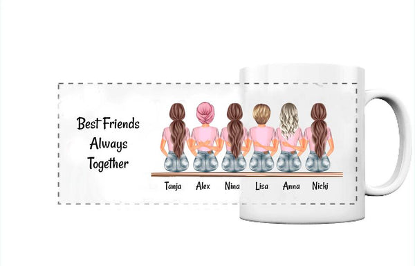 Tasse Geschenk 6 Freundinnen mit Namen und Spruch - Cantty