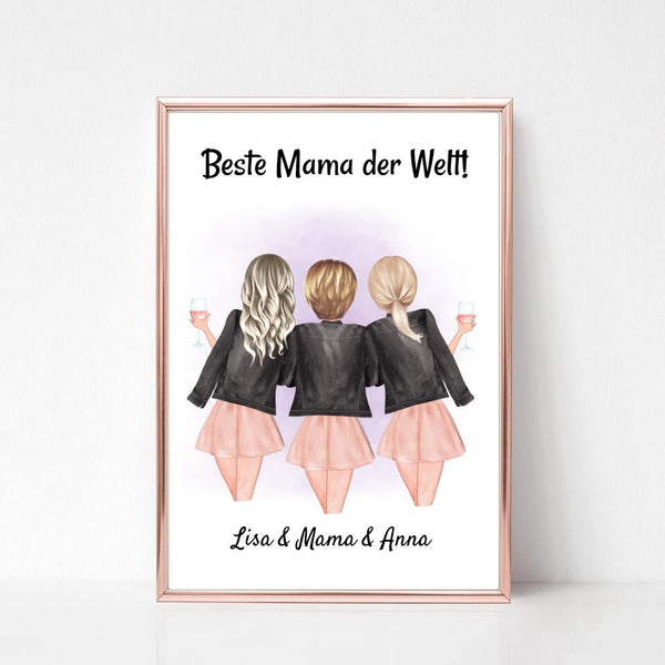 Mutter und 2 Töchter Poster Geschenk personalisiert - Cantty