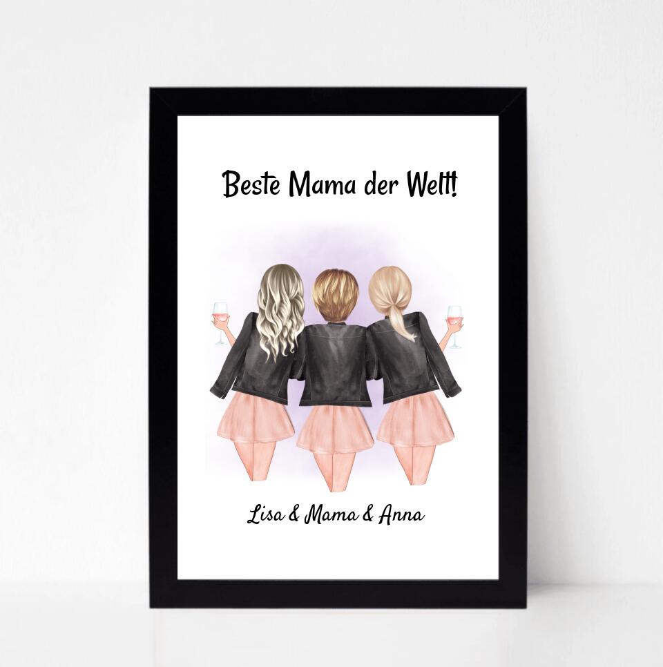 Mutter und 2 Töchter Poster Geschenk personalisiert