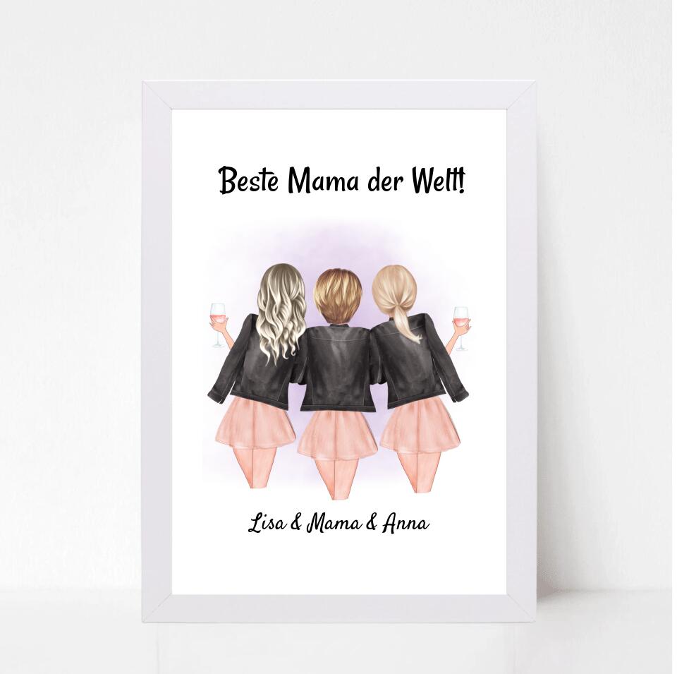 Mutter und 2 Töchter Poster Geschenk personalisiert