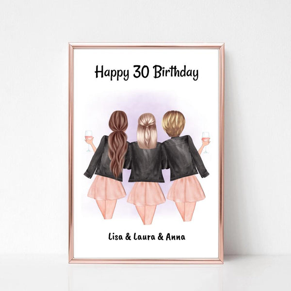 3 Freundinnen Poster Geschenk personalisiert zum Geburtstag - Cantty