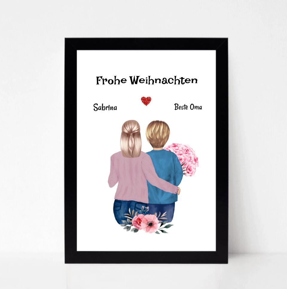 Oma Weihnachtsgeschenk Poster mit erwachsener Enkeltochter