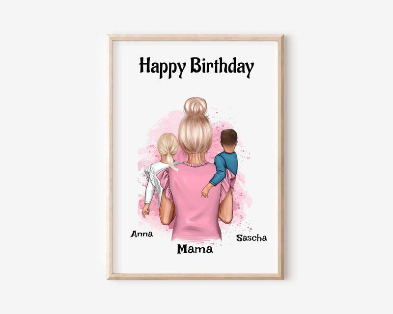 Mama Geburtstagsgeschenk Poster mit Kinder - Cantty