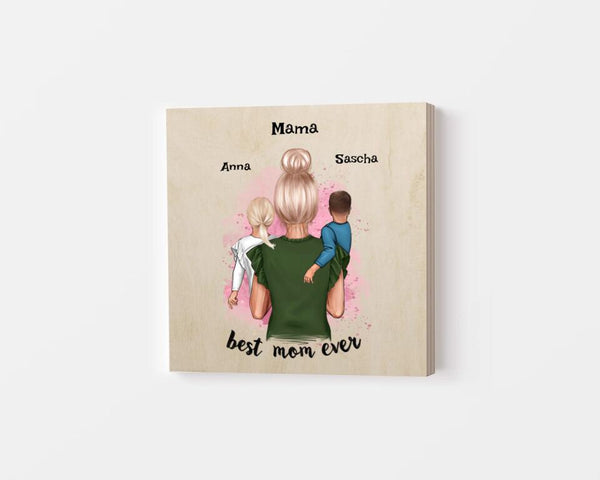 Beste Mama Geschenk Holzbild mit Kinder - Cantty