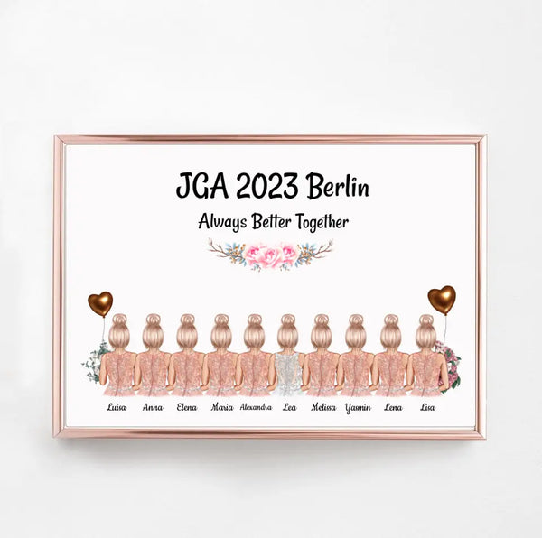 10 Freundinnen JGA Poster Geschenk personalisiert