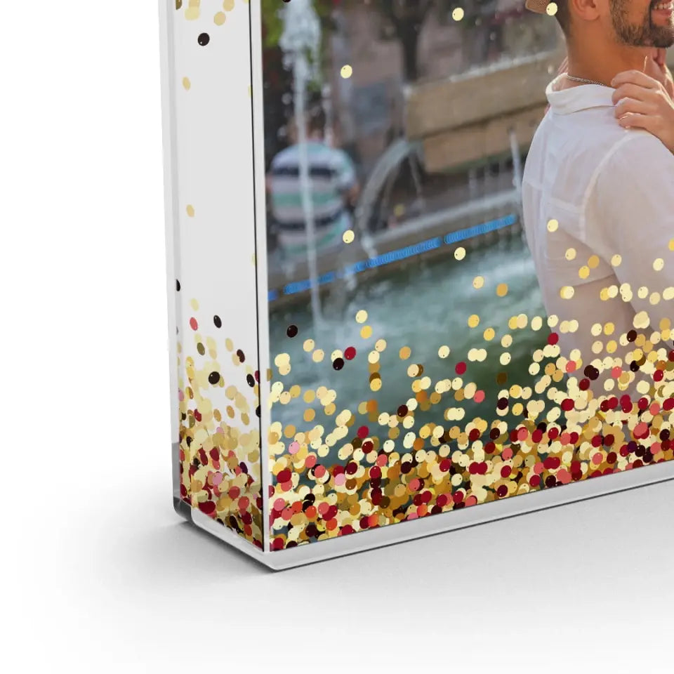 Hochzeitspaar Acrylglas mit Konfetti Bild Geschenk personalisiert