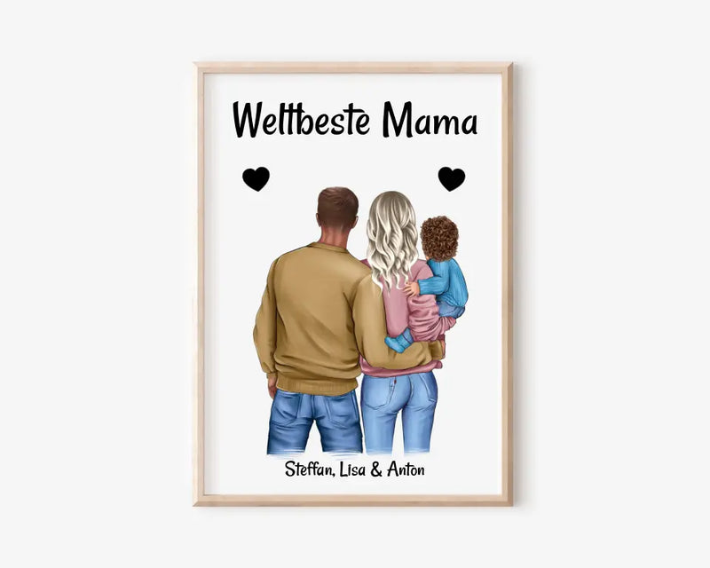 Muttertag Poster Mama Papa und kleines Kind personalisiert - Cantty