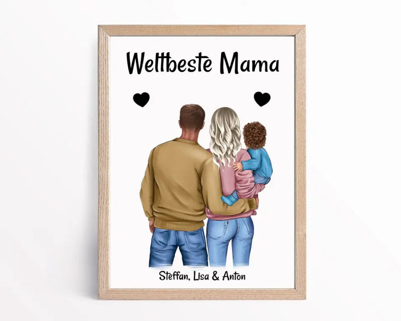 Muttertag Poster Mama Papa und kleines Kind personalisiert - Cantty