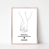 Paar Händchenhalten Linien Poster Geschenk zum Jahrestag personalisiert - Cantty