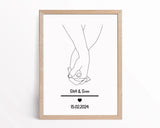 Paar Händchenhalten Linien Poster Geschenk zum Jahrestag personalisiert - Cantty