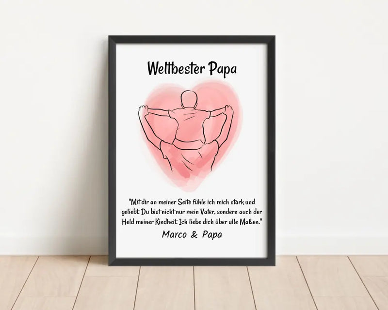Papa Kind Linienkust Poster Geschenk personalisiert mit Spruch für Vater zum Geburtstag, Vatertag oder Weihnachten - Cantty