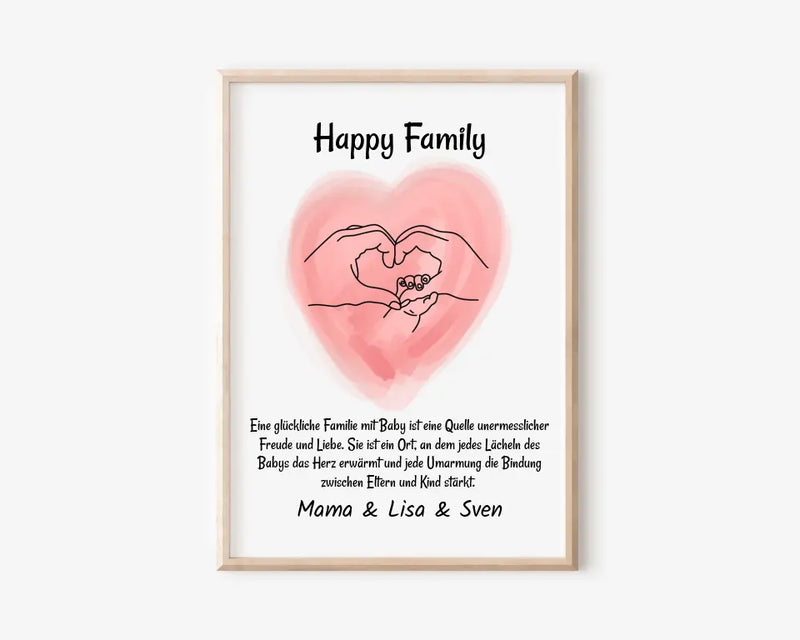 Neugeborenes Baby Poster Geschenk Linien Hände Mama Papa und Baby Personalisiert - Cantty