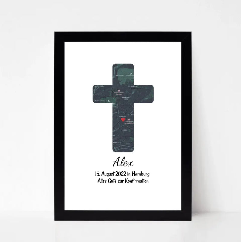 Geschenk zur Konfirmation personalisiertes Poster Konfirmationskreuz Kreuz Bild - Cantty