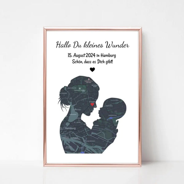 Geschenk zur Geburt Mutter und Baby Koordinaten Poster personalisiert - Cantty