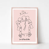 Papa und 2 kleine Söhne im Arm Linienkunst Poster Geschenk für Vater personalisiert - Cantty