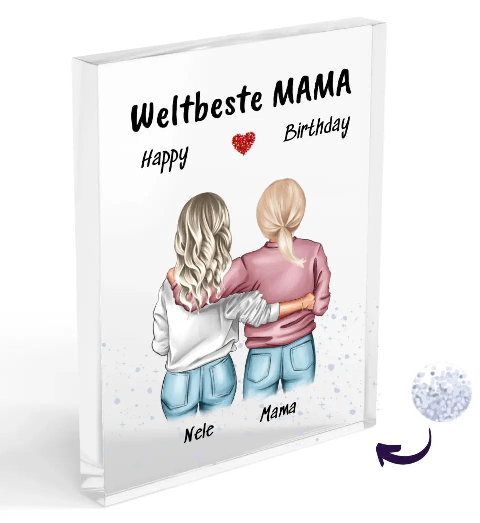 Mutter Tochter Bild personalisiert Acrylglas Block mit Konfetti
