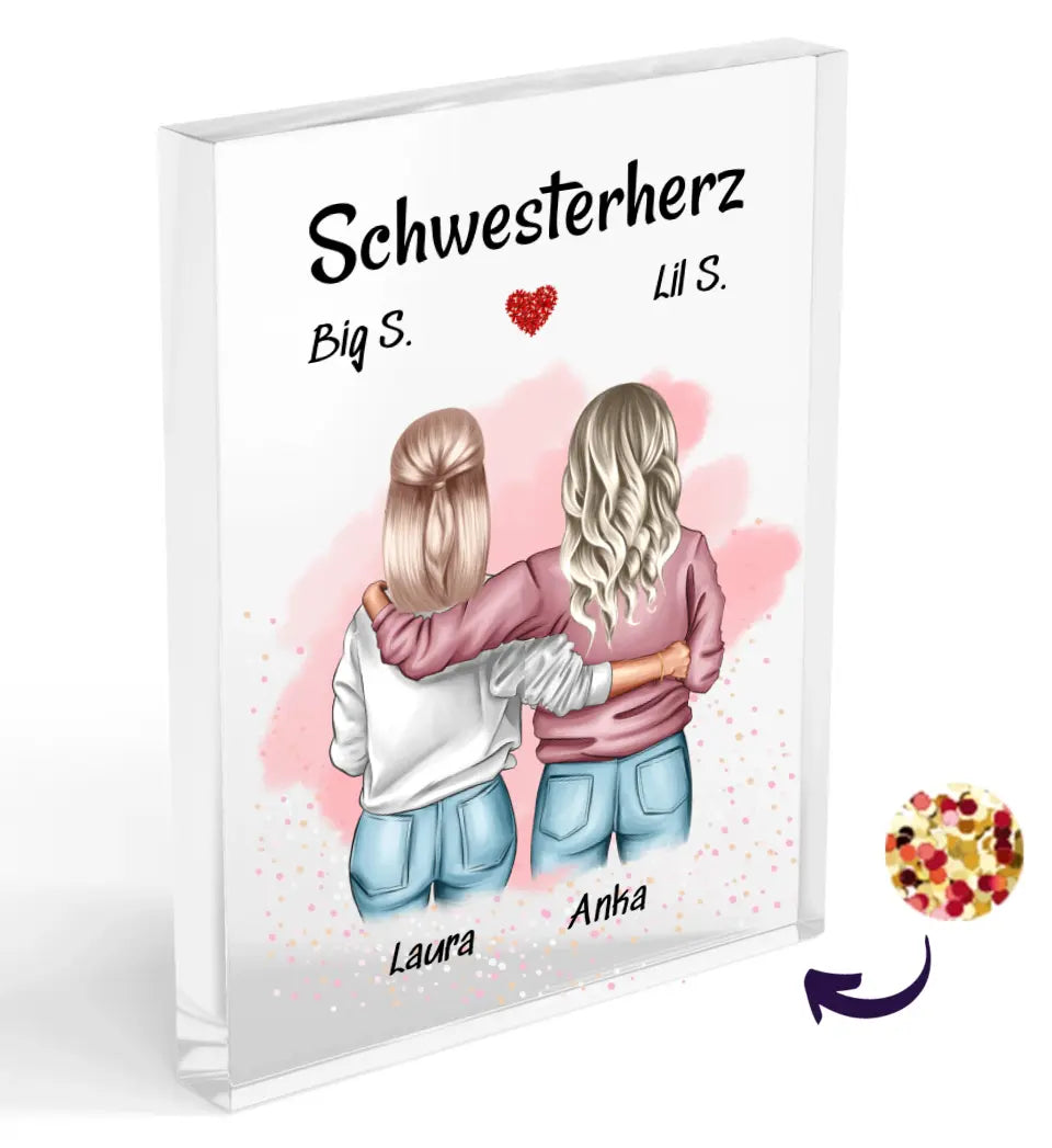 Schwester Bild personalisiert Acrylglas Block mit Konfetti