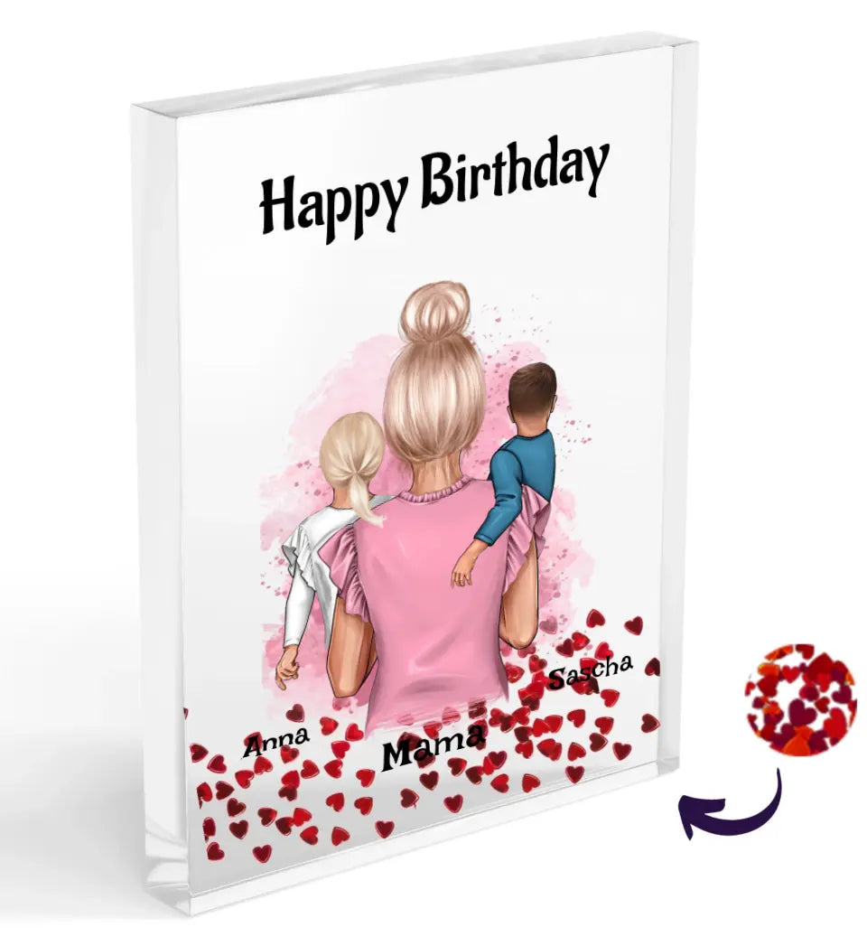Mama Bild Geschenk mit Kinder Acrylglas Konfetti