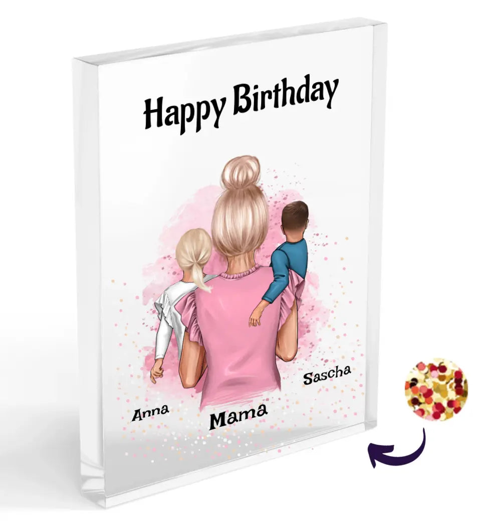 Mama Bild Geschenk mit Kinder Acrylglas Konfetti