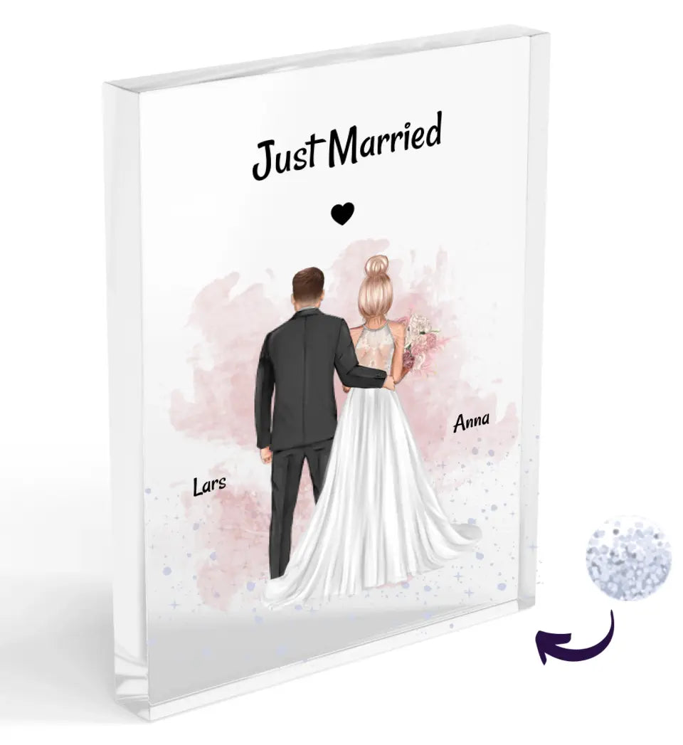 Hochzeitspaar Acrylglas mit Konfetti Bild Geschenk personalisiert