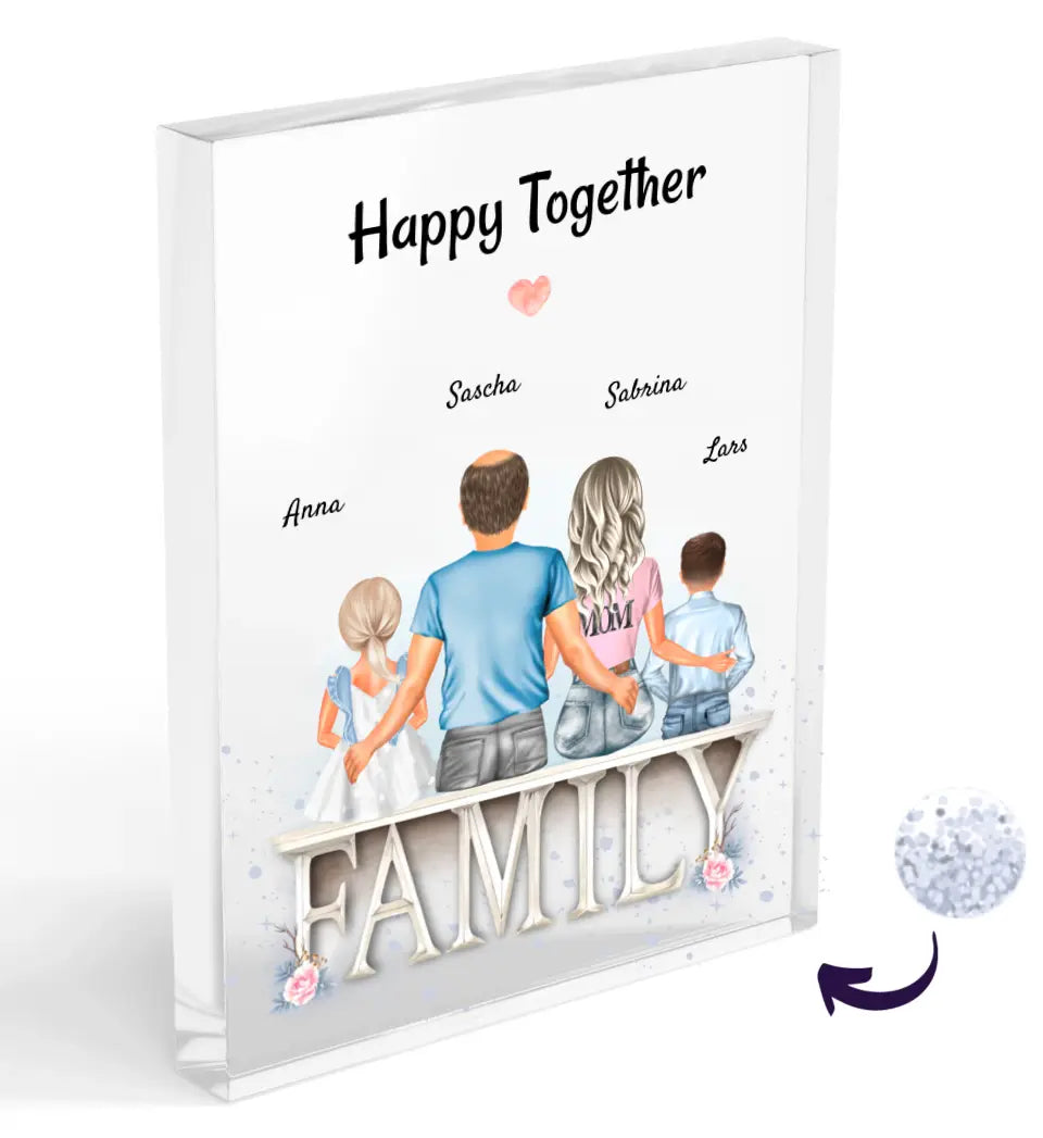Geschenk Familie Bild mit Kinder Acrylglas Konfetti personalisiert