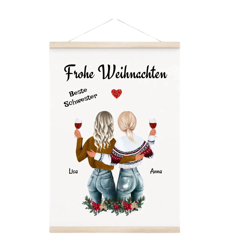 2 Schwestern Leinwand Geschenk Weihnachten