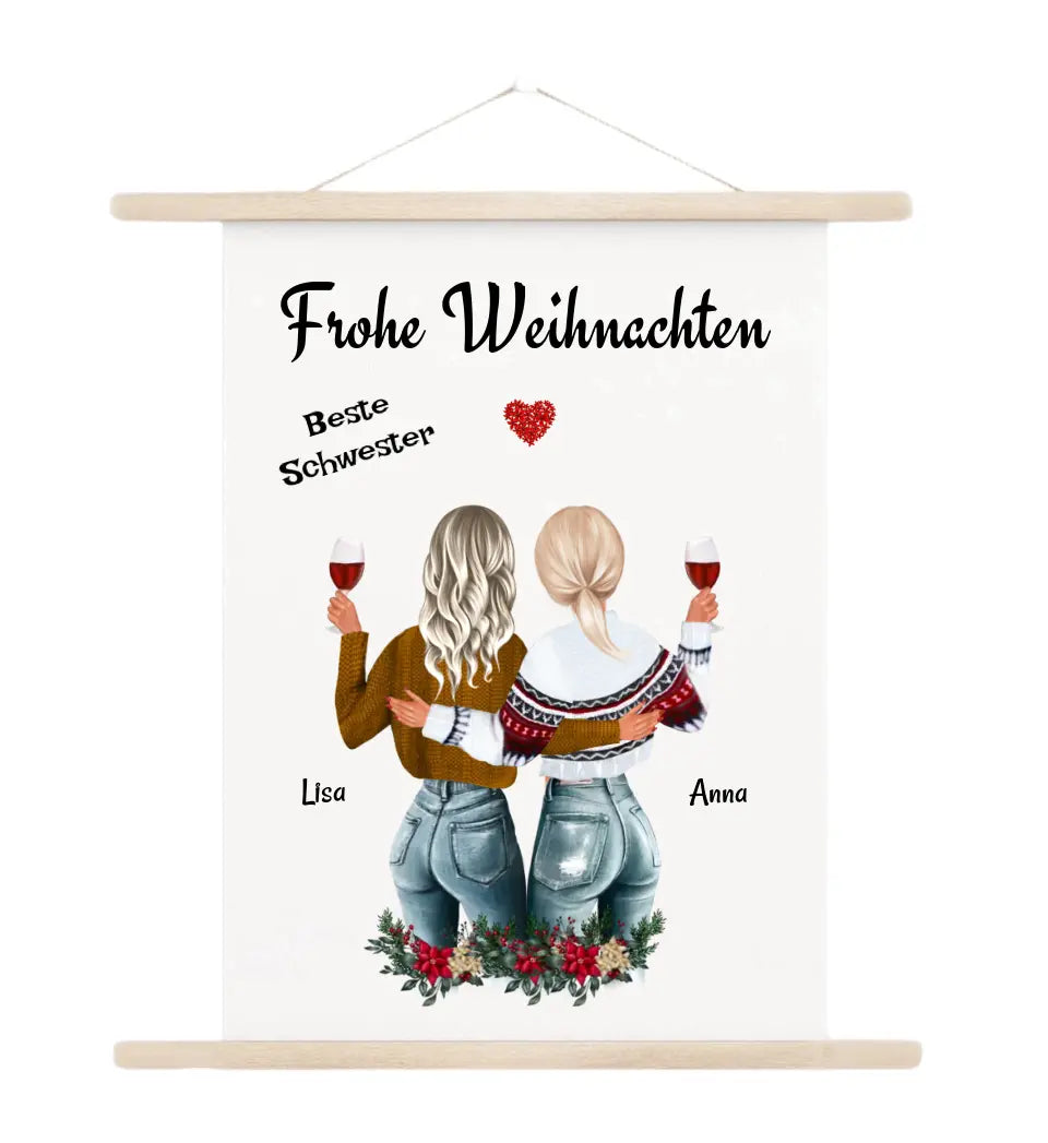 2 Schwestern Leinwand Geschenk Weihnachten