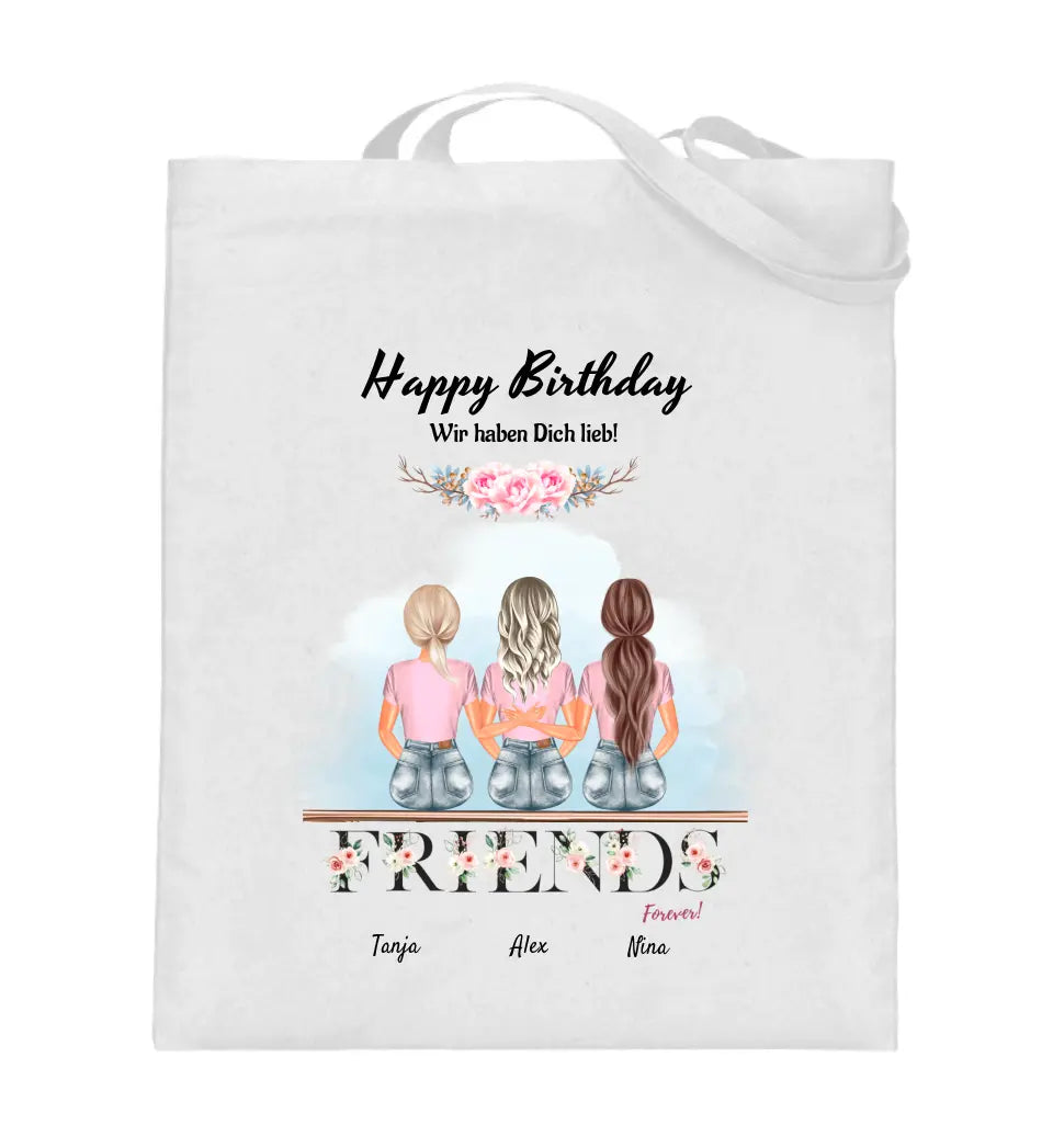 3 Freundinnen Jutebeutel Tasche zum Geburtstag personalisiert