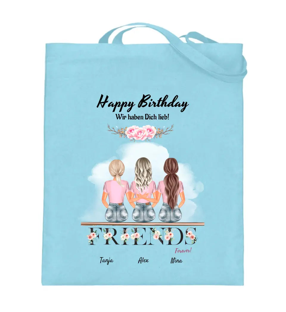 3 Freundinnen Jutebeutel Tasche zum Geburtstag personalisiert