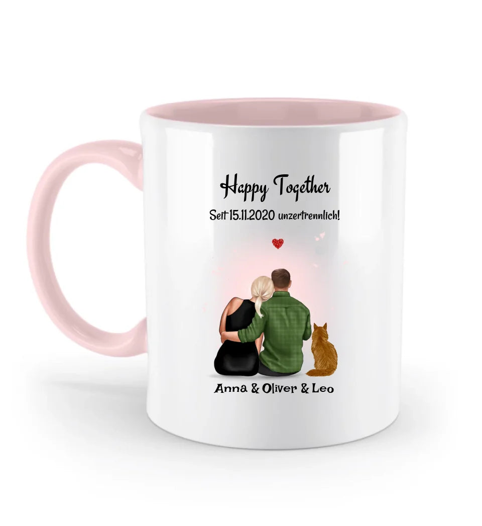 Tasse Paar mit Katze Geschenk personalisiert
