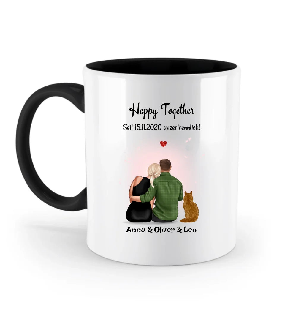 Tasse Paar mit Katze Geschenk personalisiert