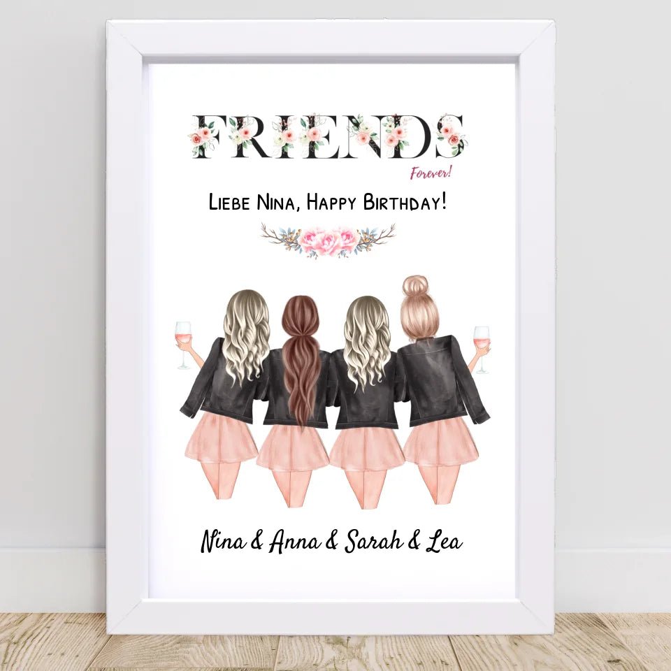 4 Freundinnen Poster Geburtstag Geschenk personalisiert - Cantty