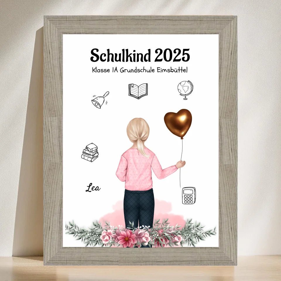 Schulanfänger Mädchen Geschenk Bild personalisiert 1 Klasse - Cantty