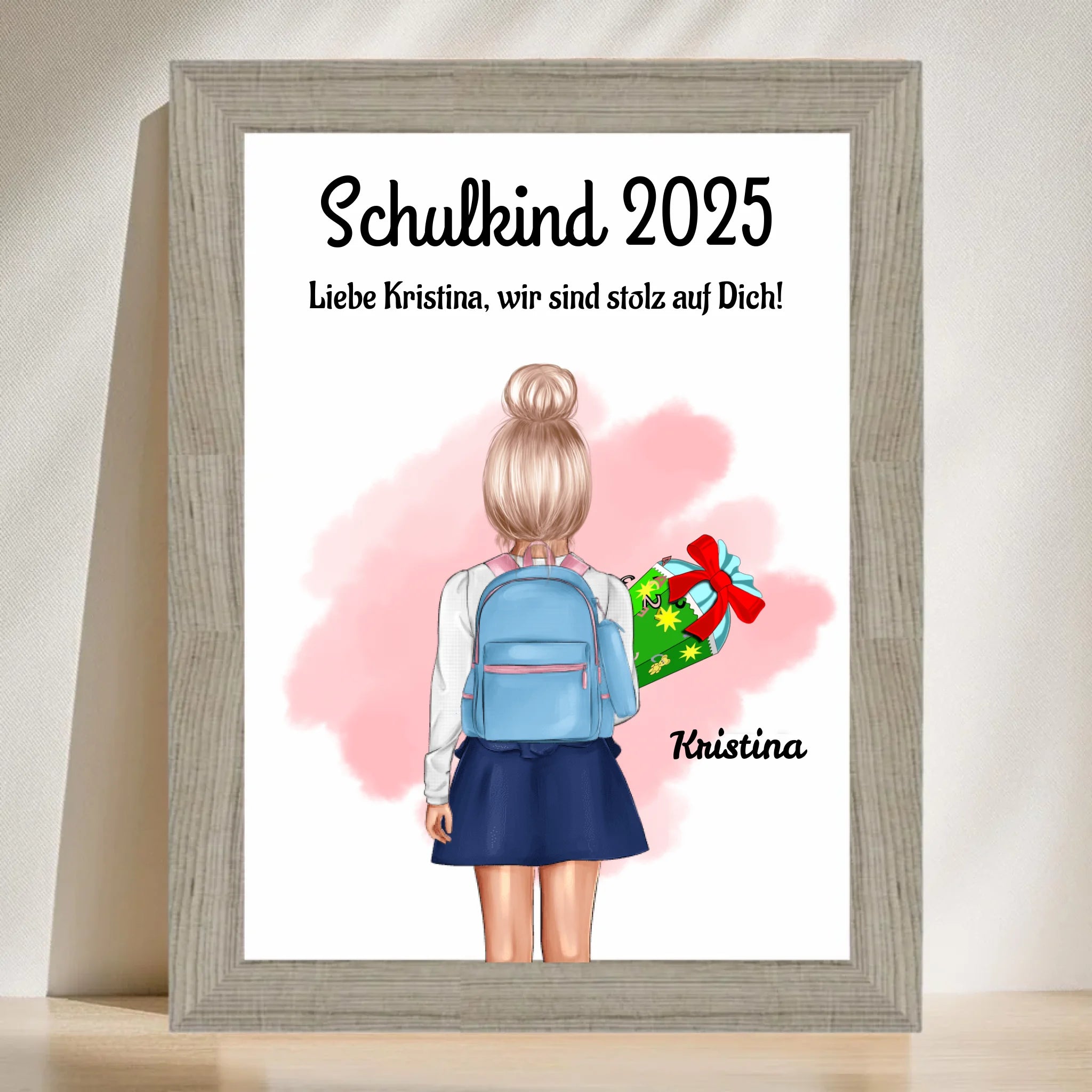 Einschulung Mädchen Bild Poster Geschenk Schulkind 1 Klasse personalisiert - Cantty