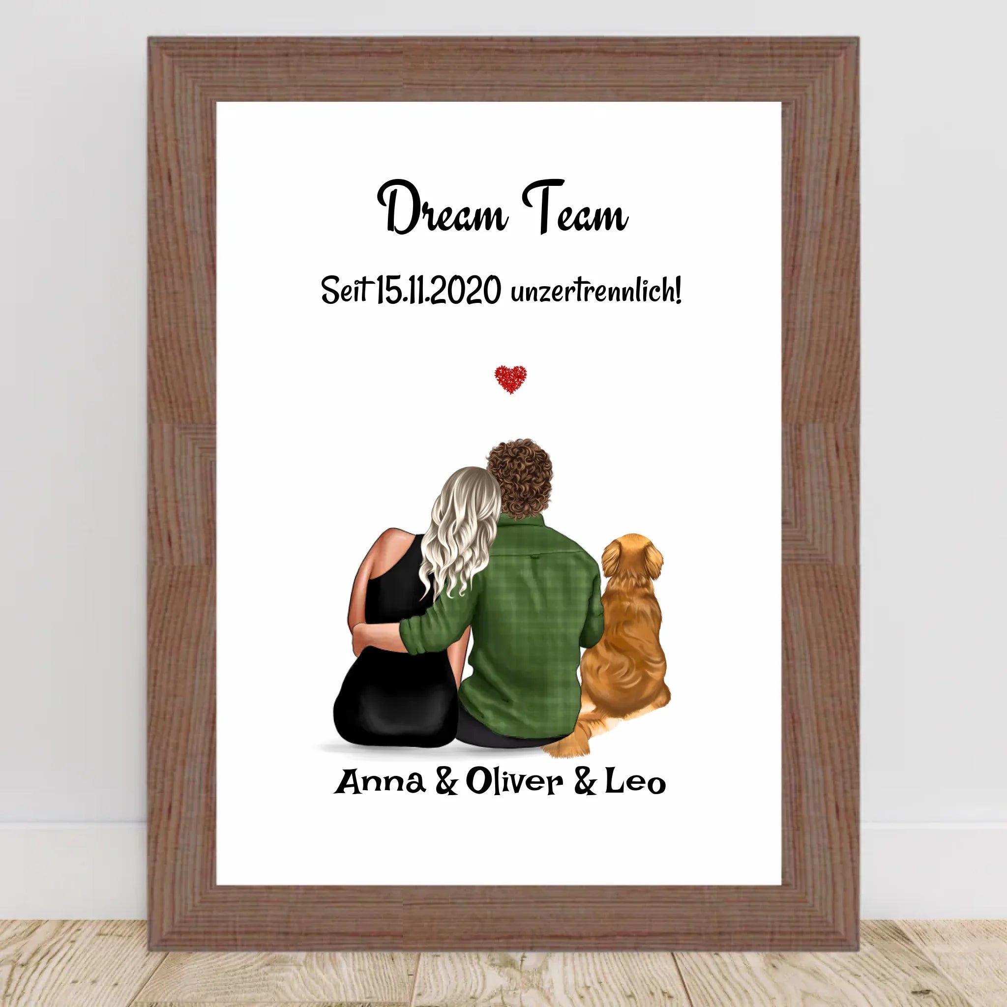 Paar mit Hund Geschenk Bild Poster Karte personalisiert - Cantty