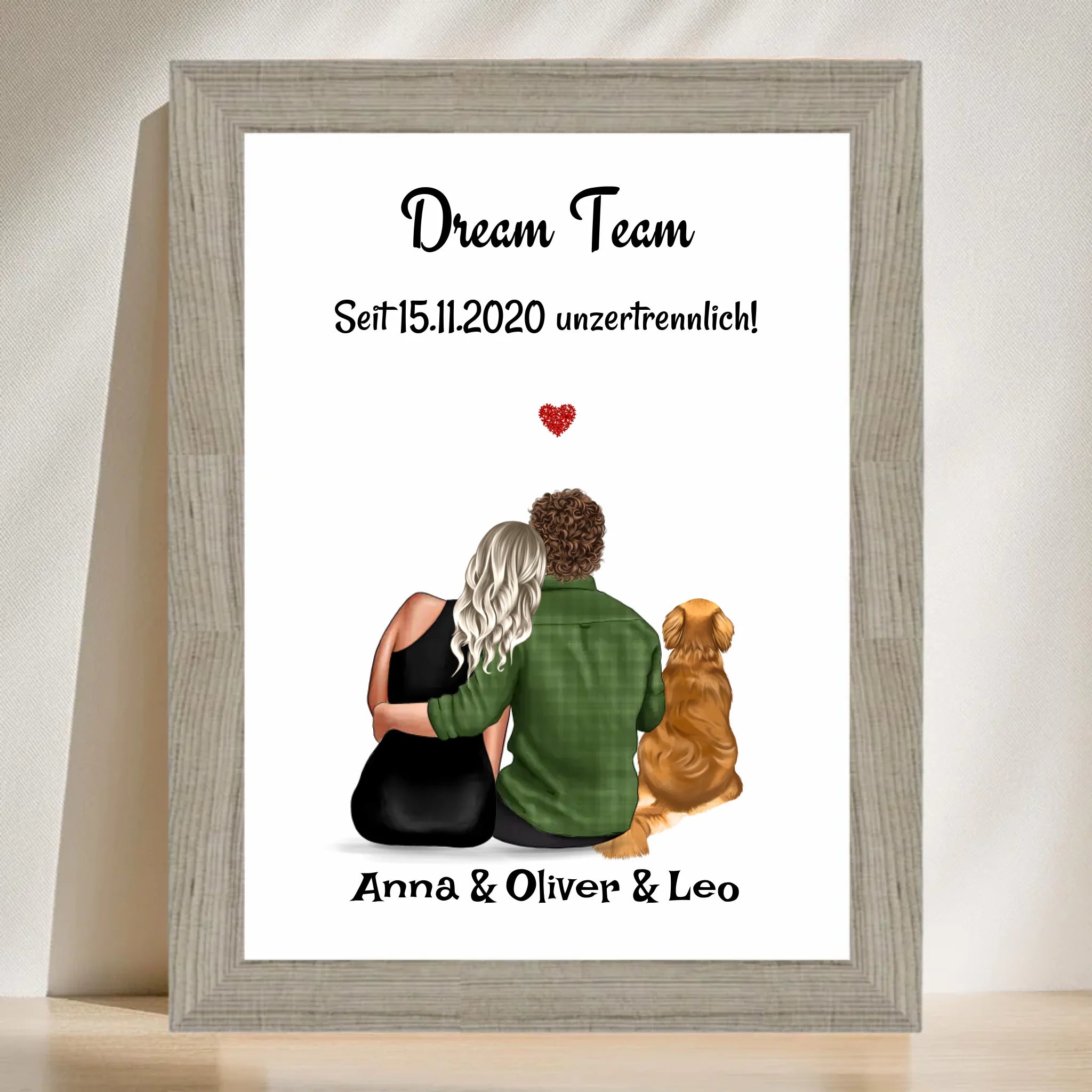 Paar mit Hund Geschenk Bild Poster Karte personalisiert - Cantty