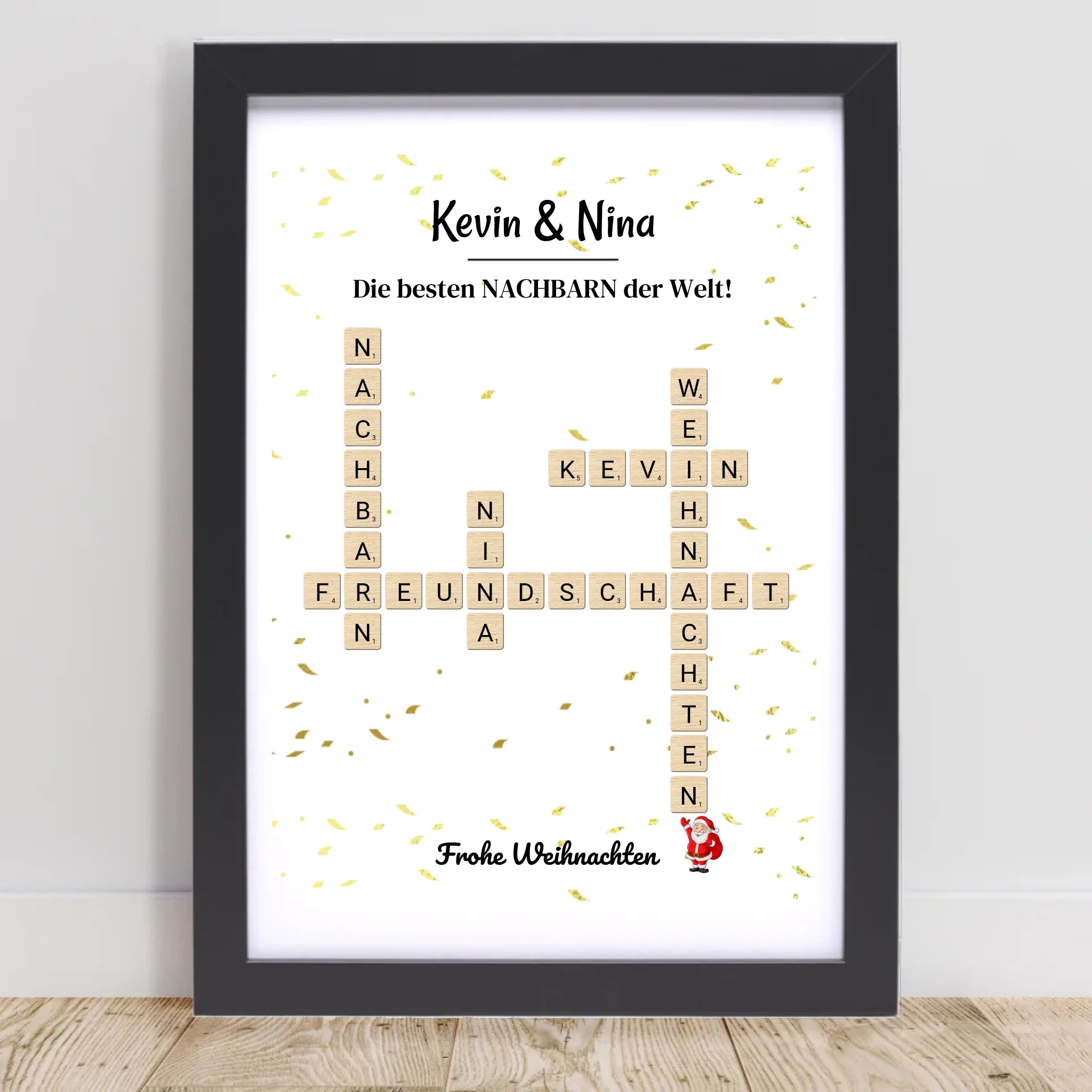 Nachbarn Weihnachtsgeschenk Bild Scrabble Style personalisierbar - Cantty