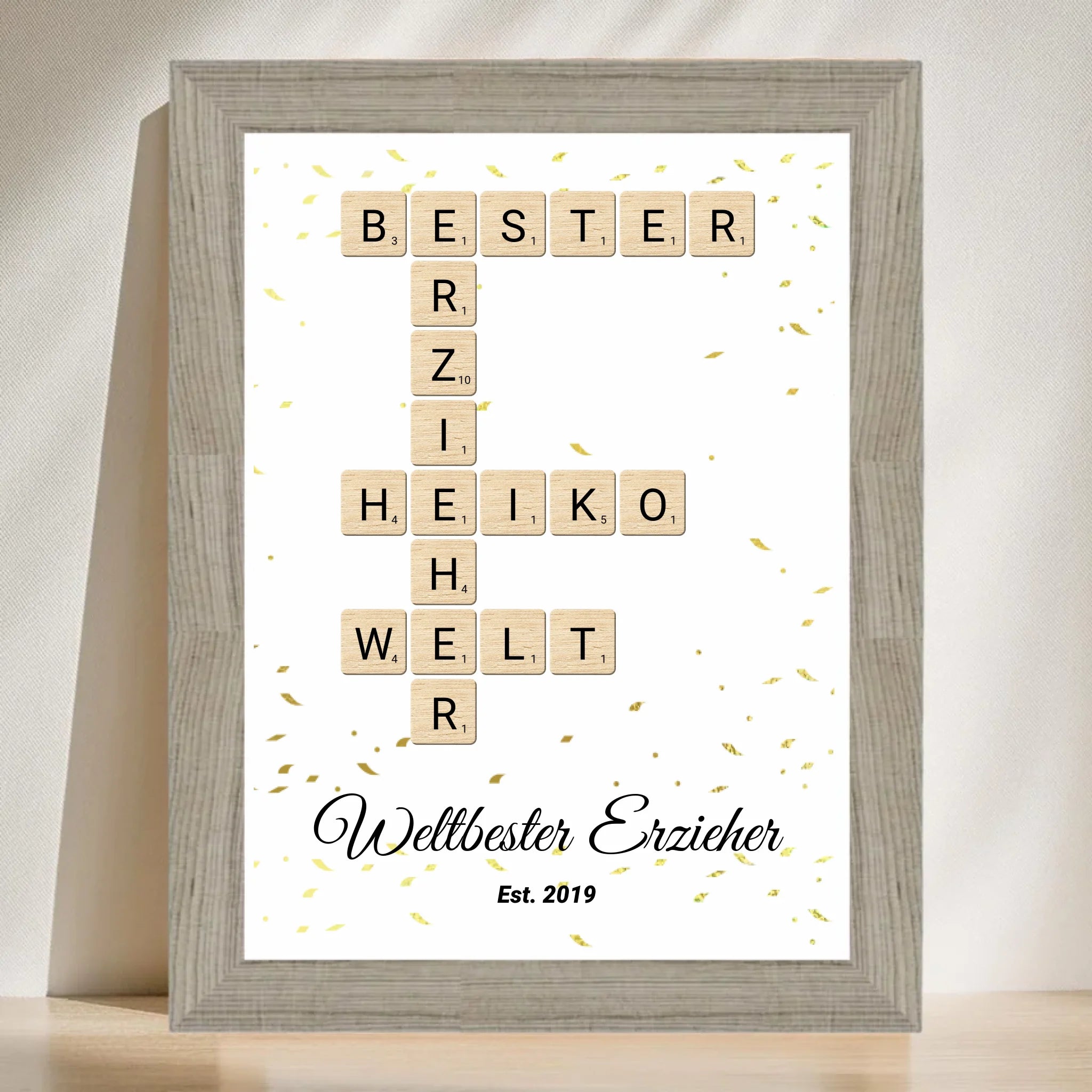 Weihnachtsgeschenk für Erzieher Scrabble Wort Poster personalisierbar - Cantty