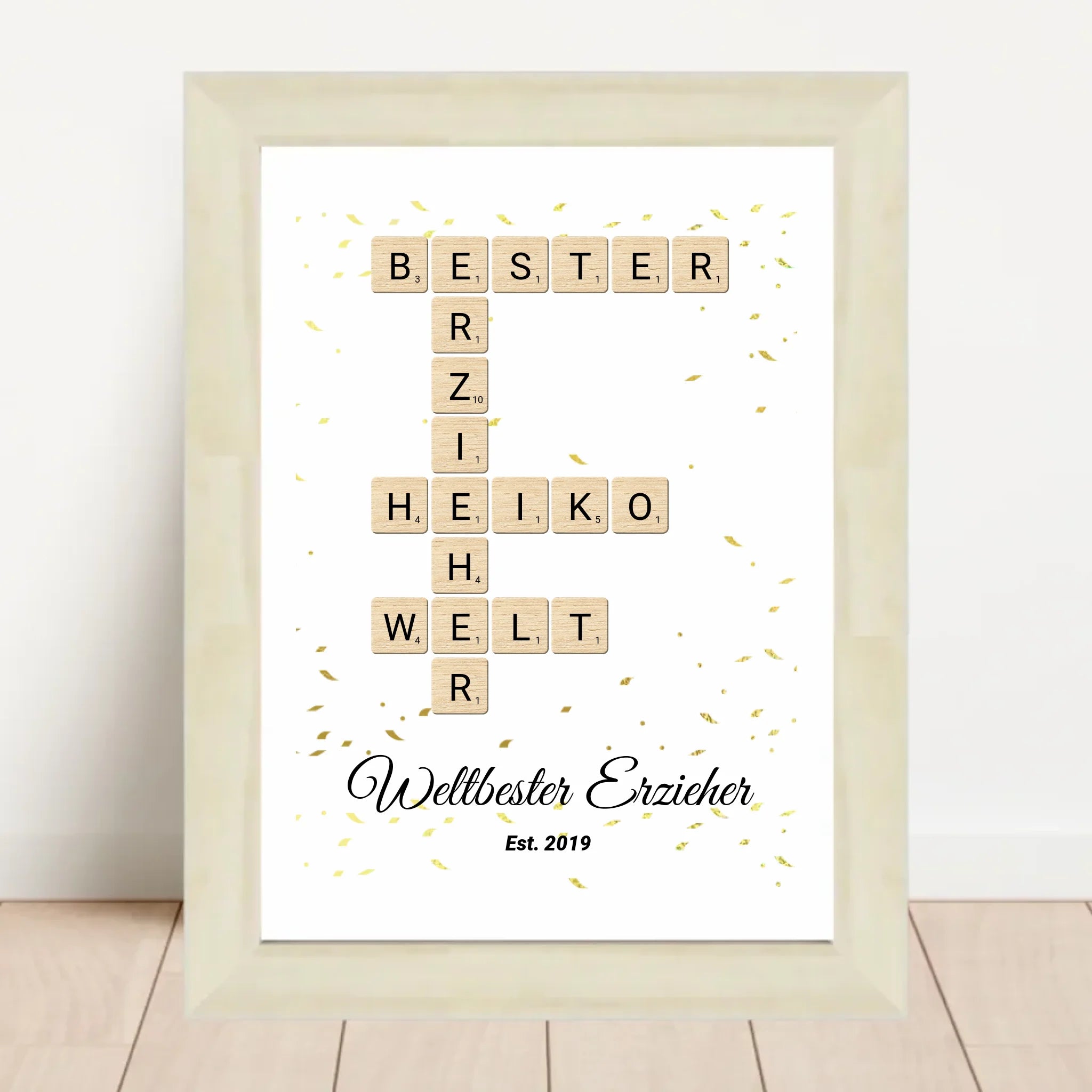 Weihnachtsgeschenk für Erzieher Scrabble Wort Poster personalisierbar - Cantty