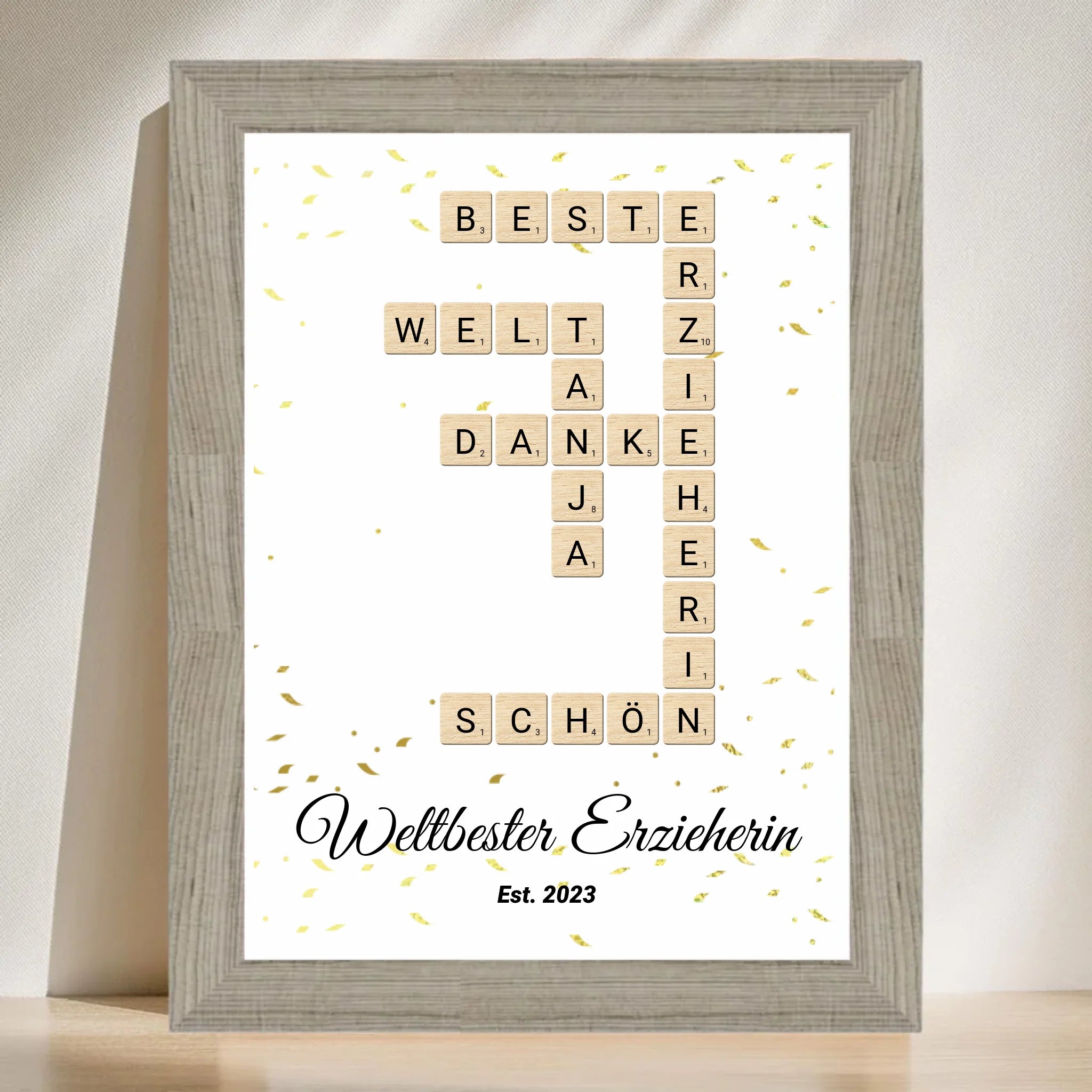 Weihnachtsgeschenk für Erzieherin Scrabble Wort Poster personalisierbar - Cantty