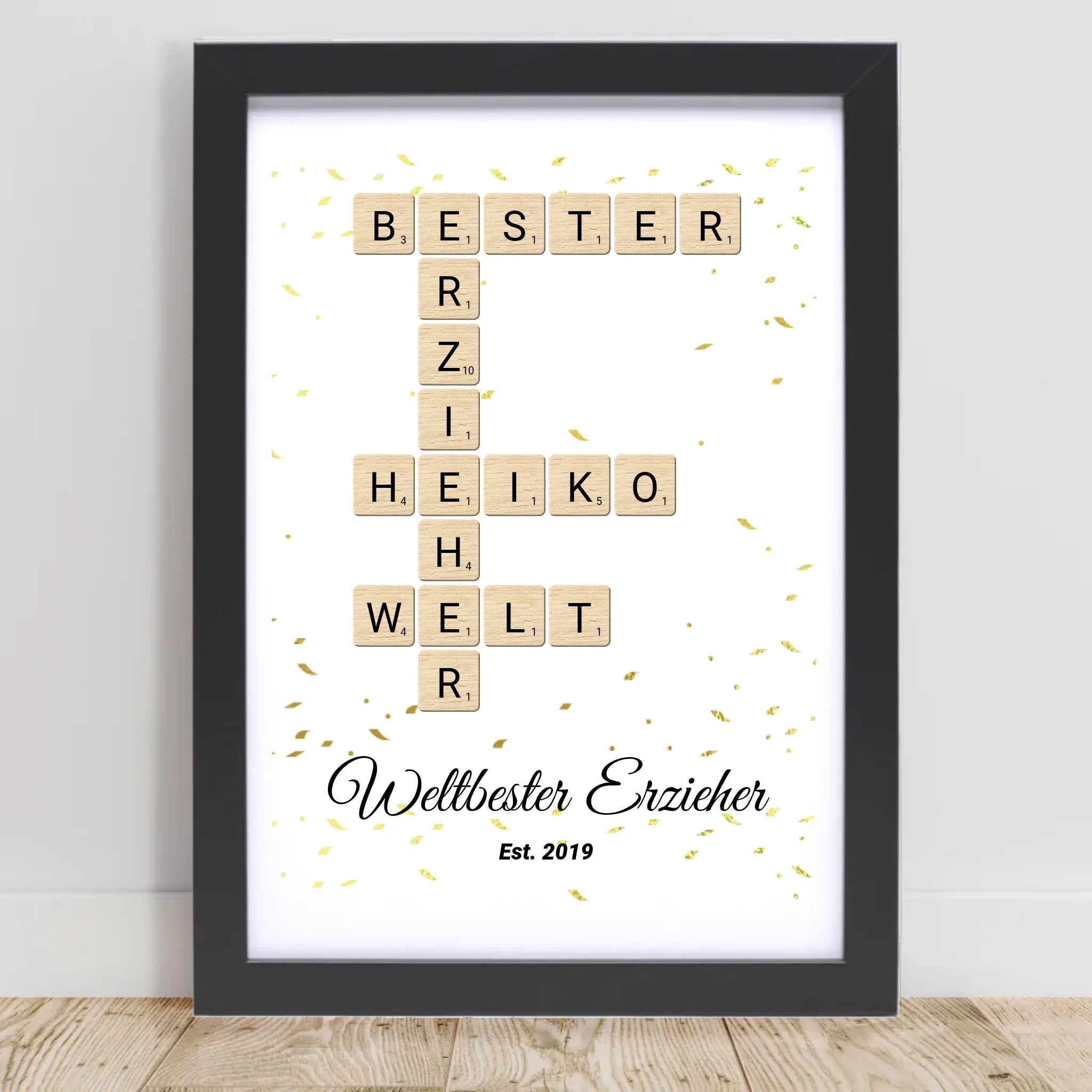 Weihnachtsgeschenk für Erzieher Scrabble Wort Poster personalisierbar - Cantty