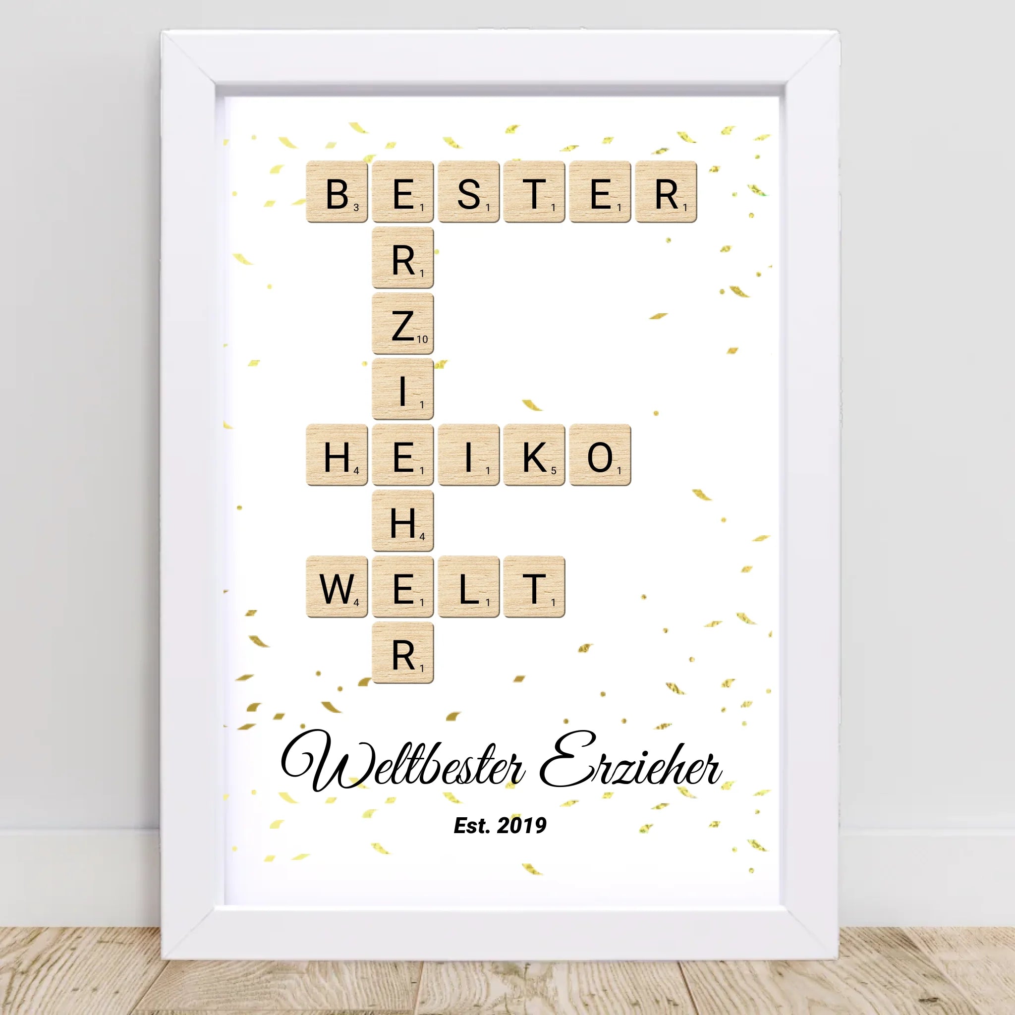 Weihnachtsgeschenk für Erzieher Scrabble Wort Poster personalisierbar - Cantty