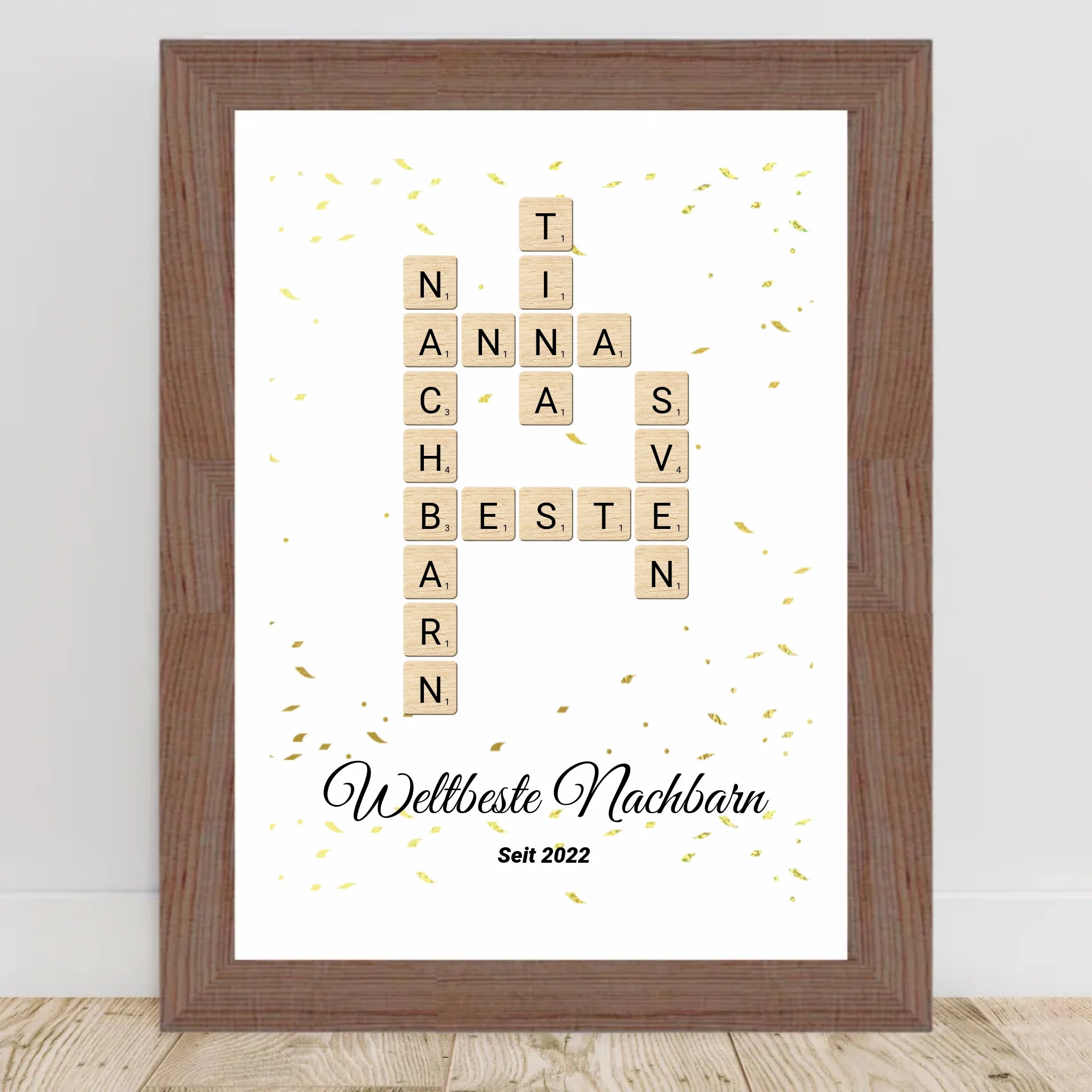 Weihnachtsgeschenk für Nachbarn Bild Scrabble Style personalisierbar - Cantty