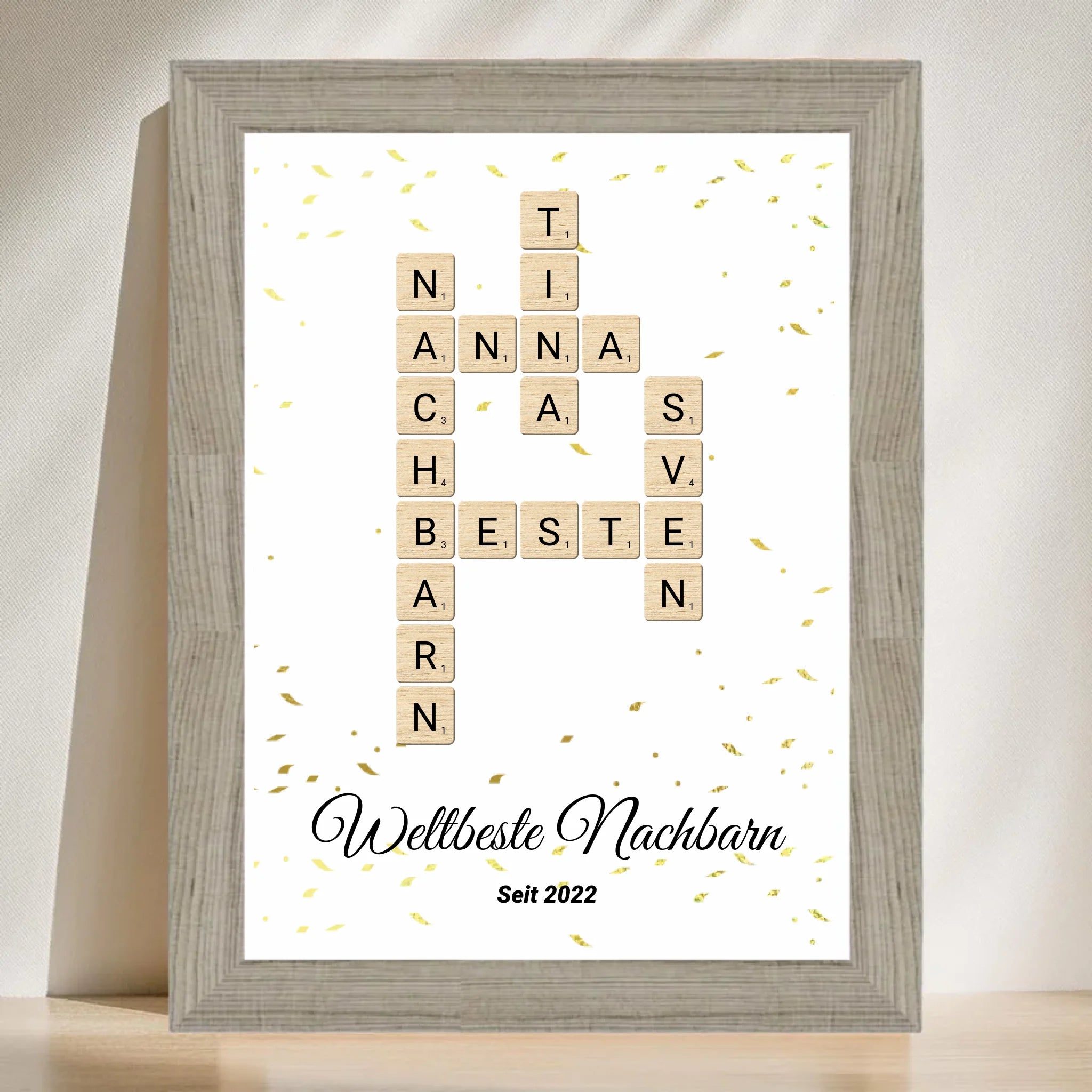 Weihnachtsgeschenk für Nachbarn Bild Scrabble Style personalisierbar - Cantty