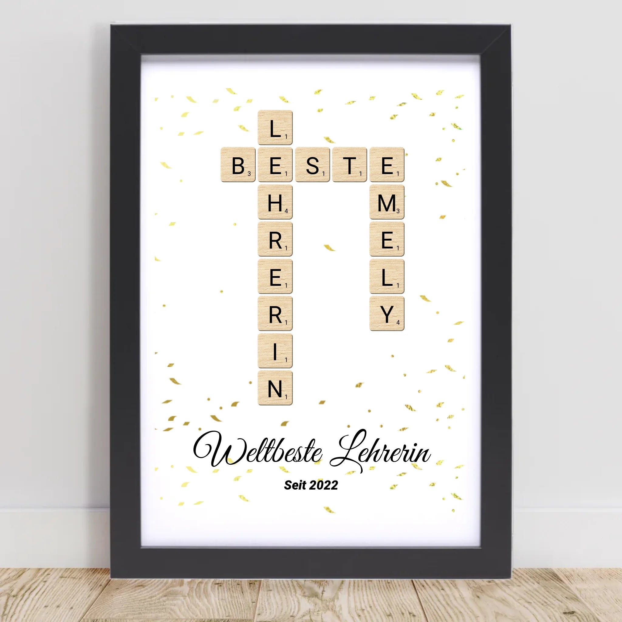 Lehrerin Weihnachtsgeschenk Scrabble Wort Poster personalisierbar - Cantty