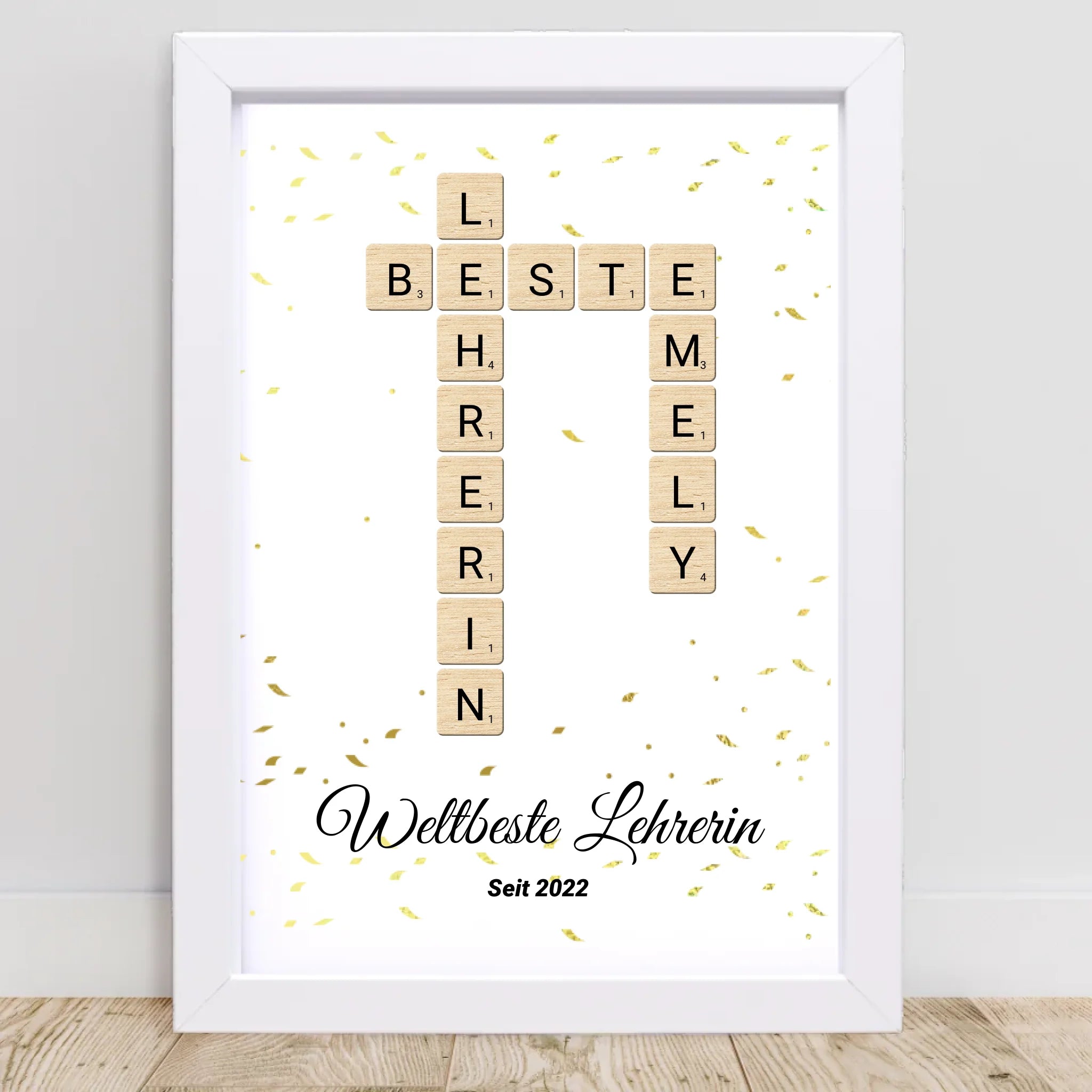 Lehrerin Weihnachtsgeschenk Scrabble Wort Poster personalisierbar - Cantty