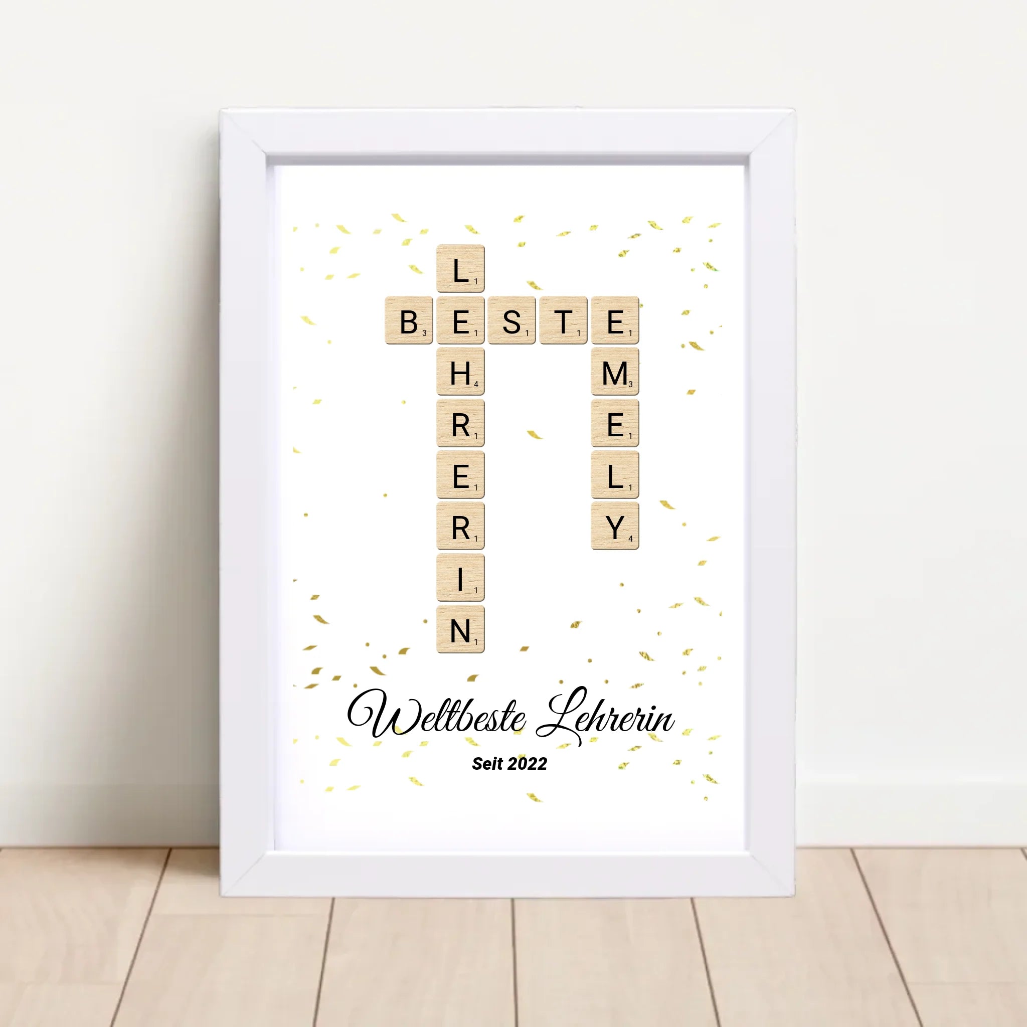 Lehrerin Weihnachtsgeschenk Scrabble Wort Poster personalisierbar - Cantty